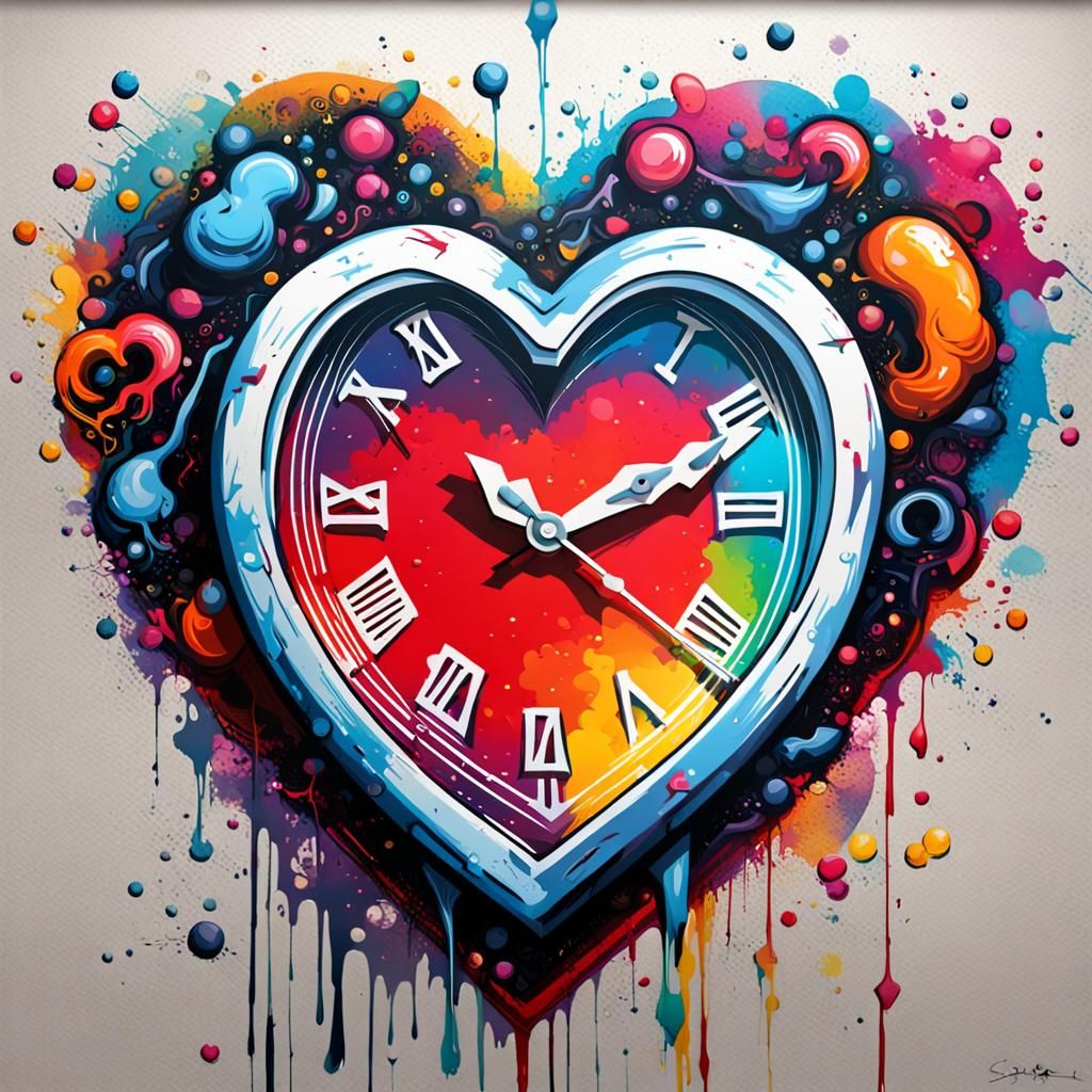 Clock in Heart Graffiti Splash Art