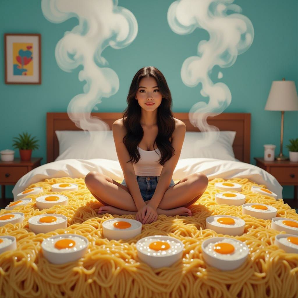Ramen Noodle Bed in Vibrant Pop Art Style