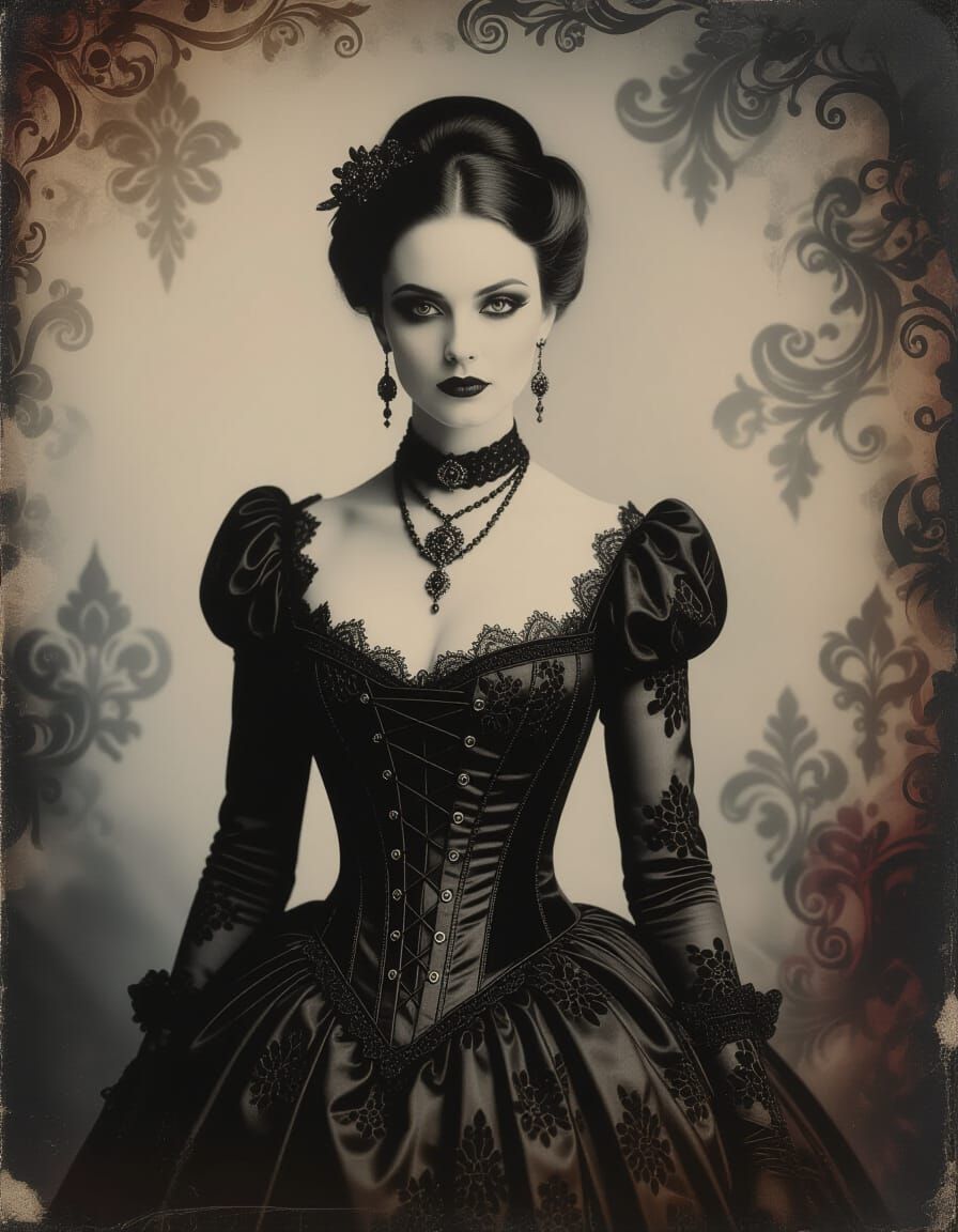 Ethereal Gothic Woman in Victorian-Era Portrait