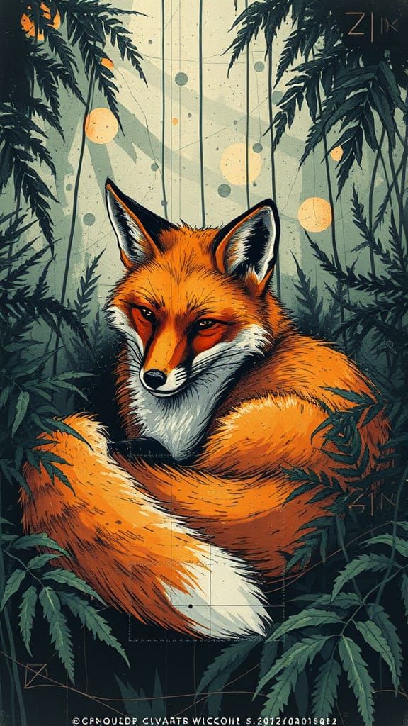 Fox in Ferns: Glitchcore Alcohol Ink Painting