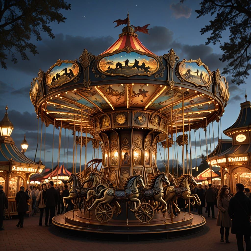 Steampunk Carousel with Clockwork Dragons and Griffins