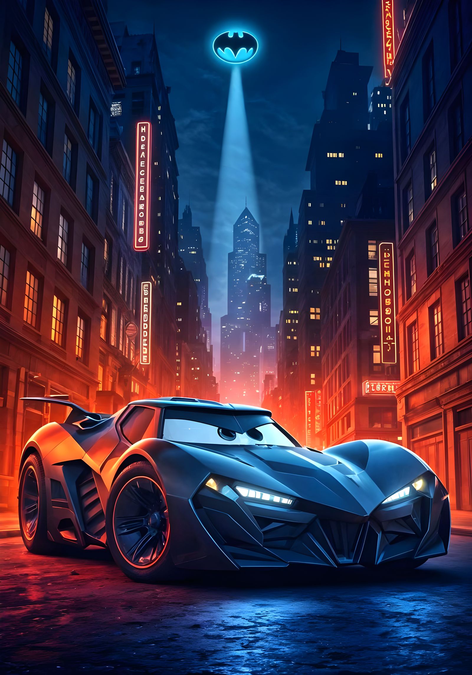 Batman's Car in Pixar's 'Cars' Style