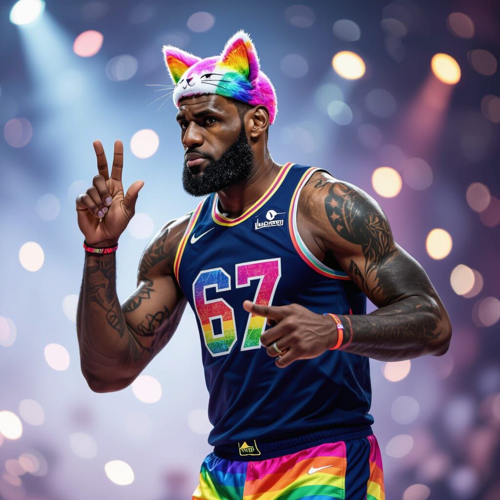 LeBron James as a Cat with Rainbow Kitty Gear