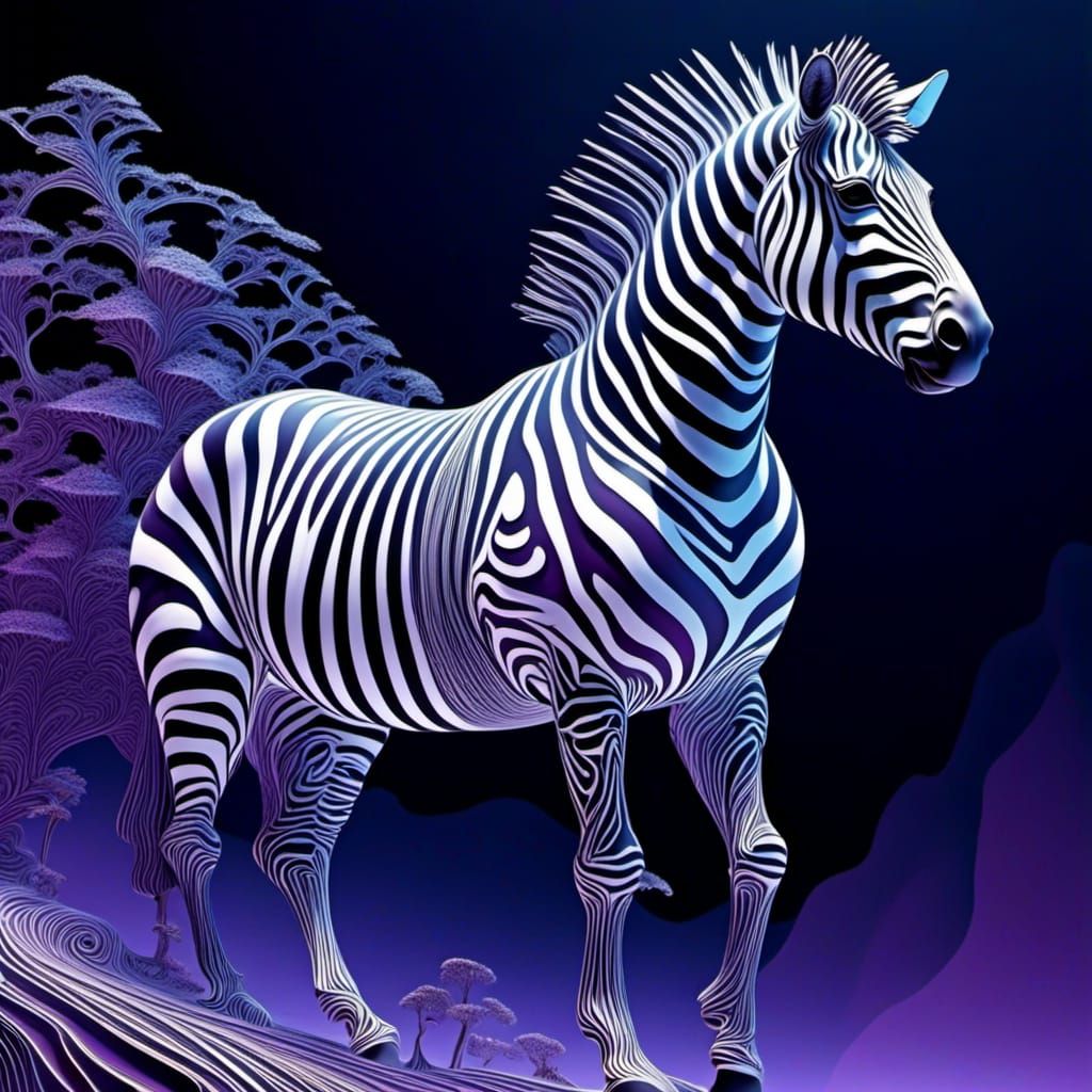 Zebra in Fractal Mist: Surrealist Mandelbulb Art