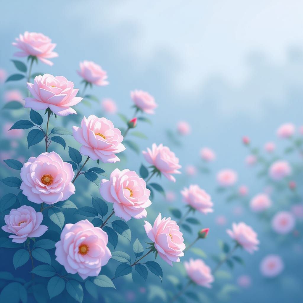 Pale Pink Roses in Misty Anime Garden