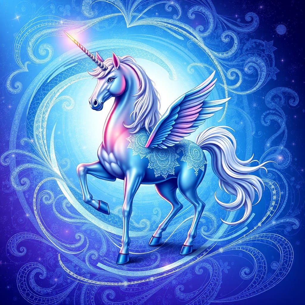 Iridescent Unicorn Rearing in Fractal Vortex