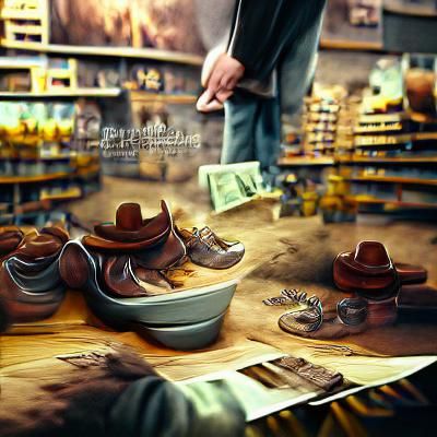 Cowboy Buying Shoes: Detailed Matte Painting
