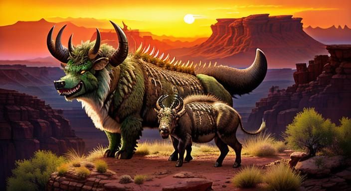 Hodag Family in Desert Canyon at Sunset