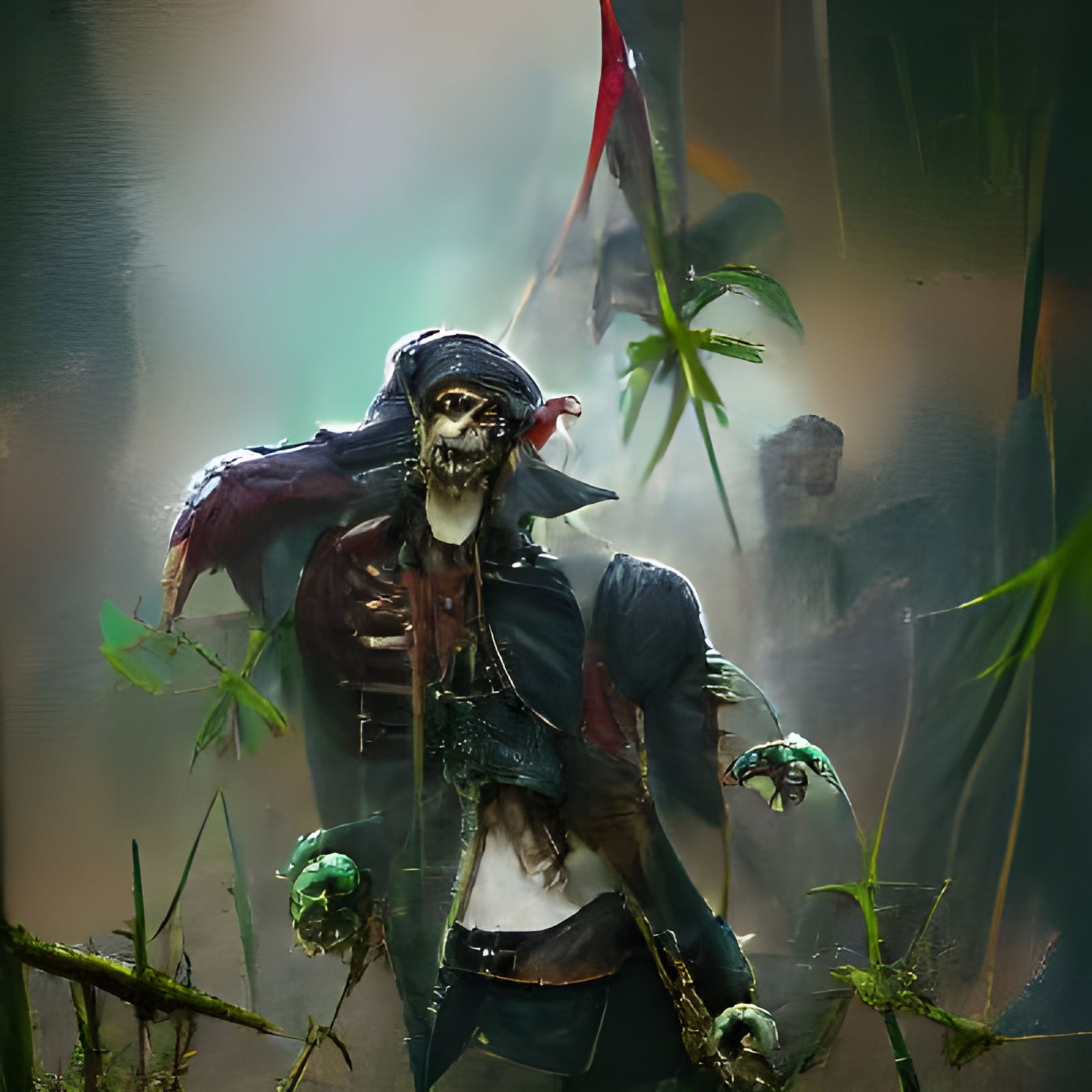 Sinister Zombie Pirate Ship in Jungle Art