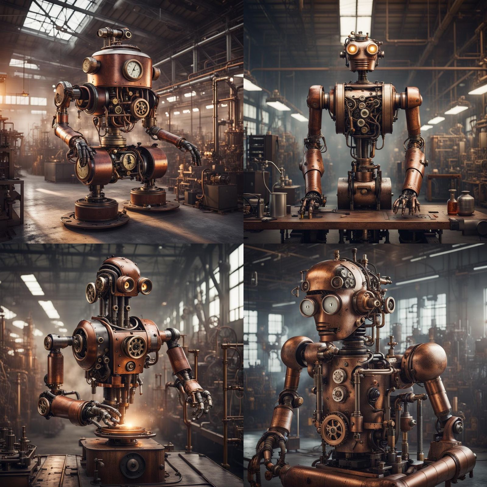 Steampunk Android Robot in Factory Setting