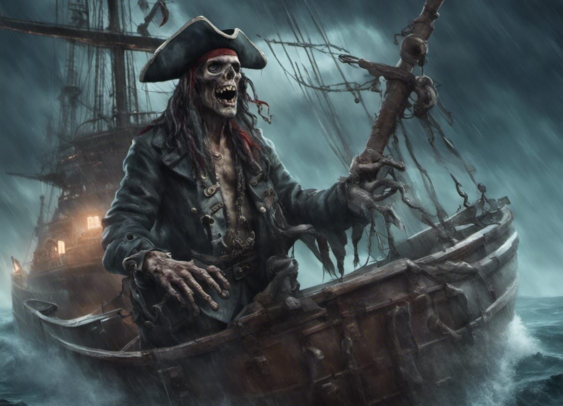 Zombie Pirate Steers Ghost Ship in Storm