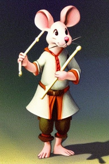 Whimsical Mouse Bard Plays Flute by Lake