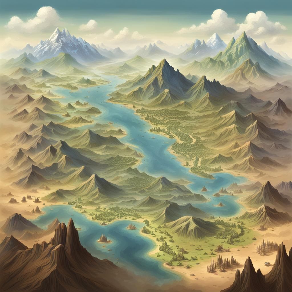 Fantasy Map with Mountains, Desert, and Forest