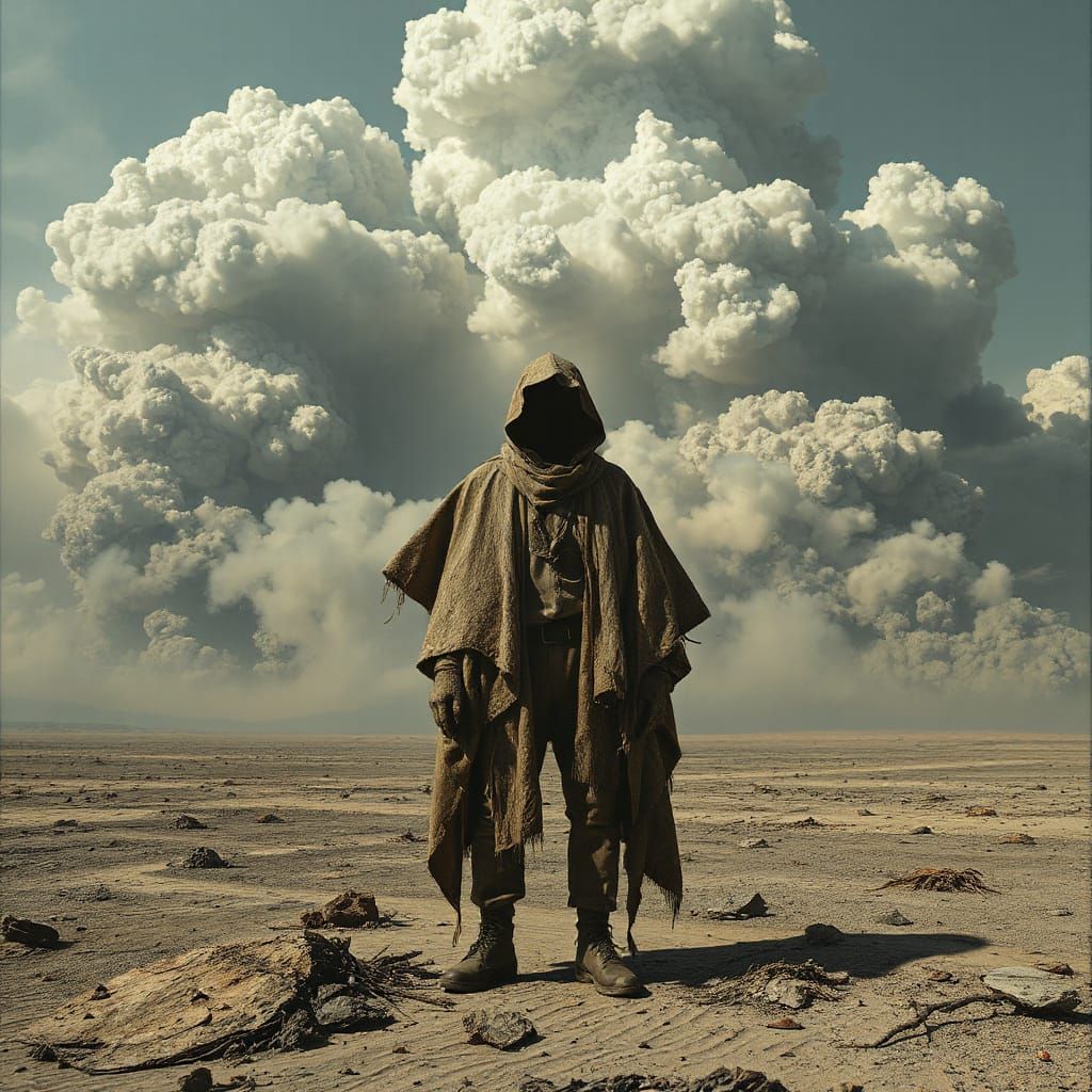 Dystopian Figure in Ash, Dark Surrealism