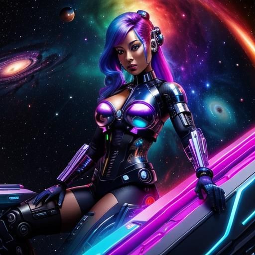 Cyborg Bartender in Swirling Galactic Style