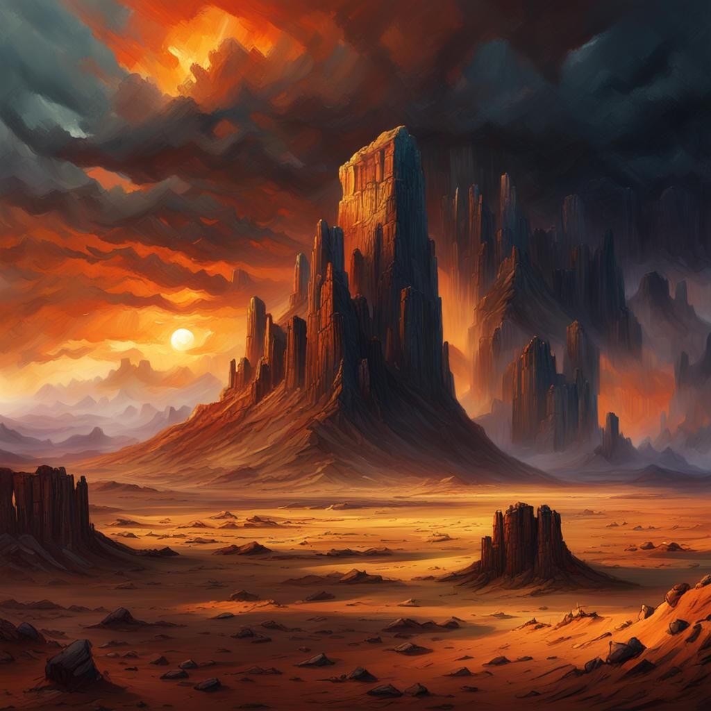 Epic Rock Formation in Desolate Landscape