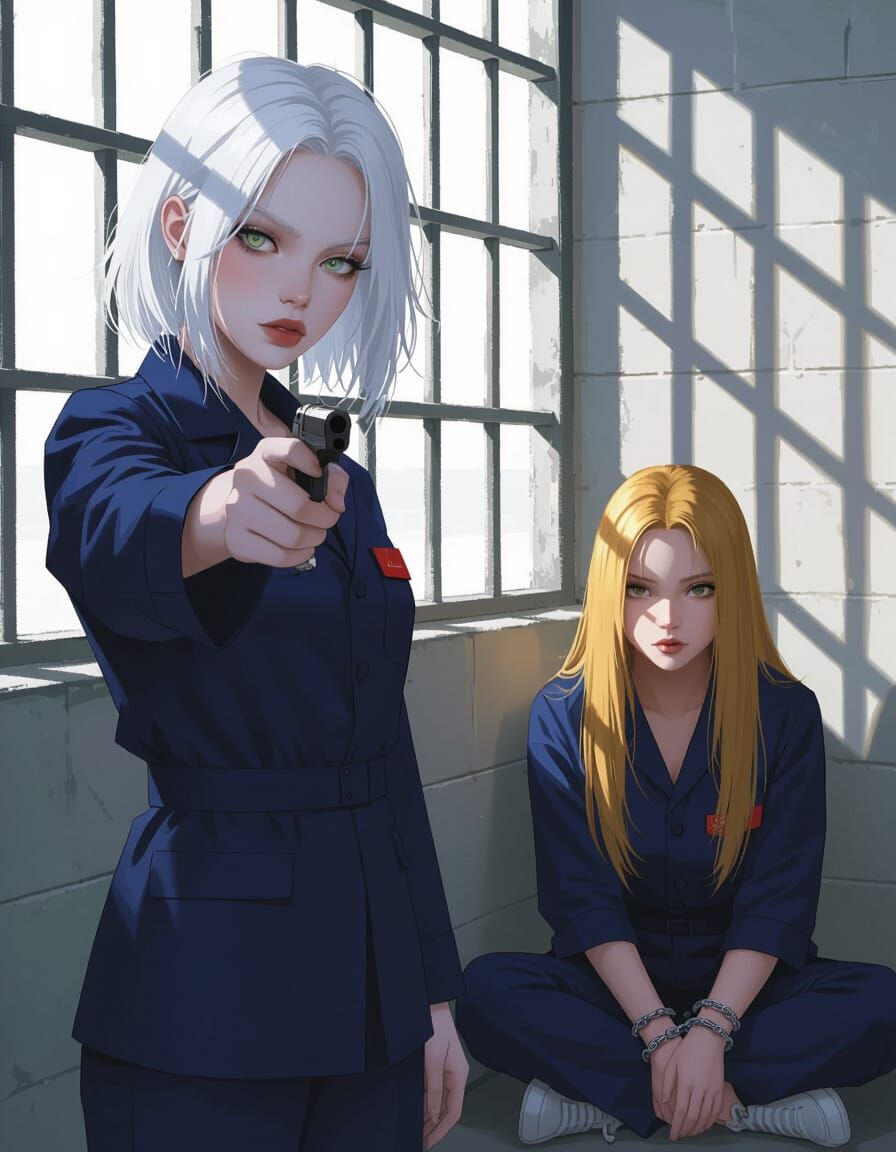 Dramatic Portrait of Albino Woman in Prison, Digital Art