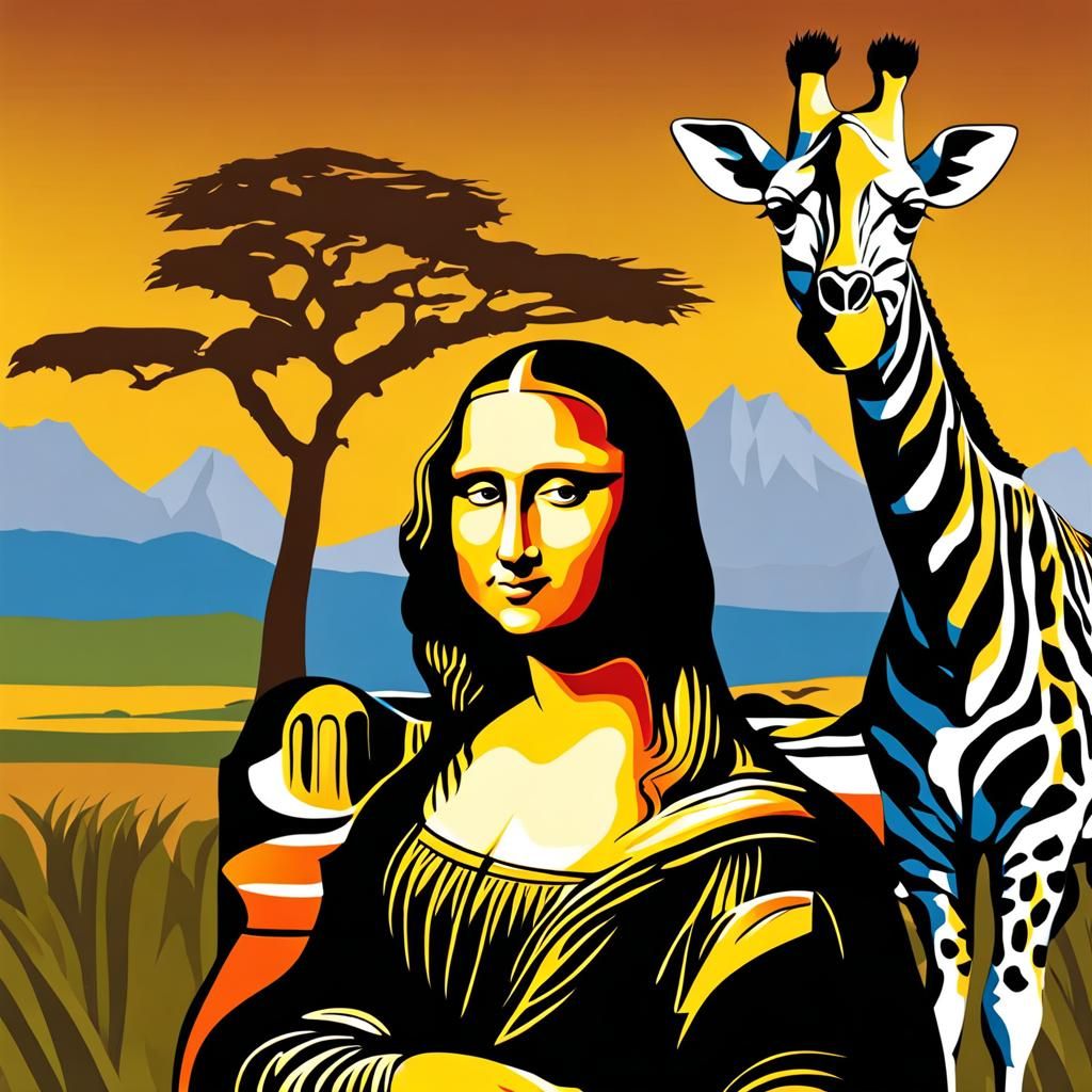 Mona Lisa's Safari Adventure with Zebra and Giraffe