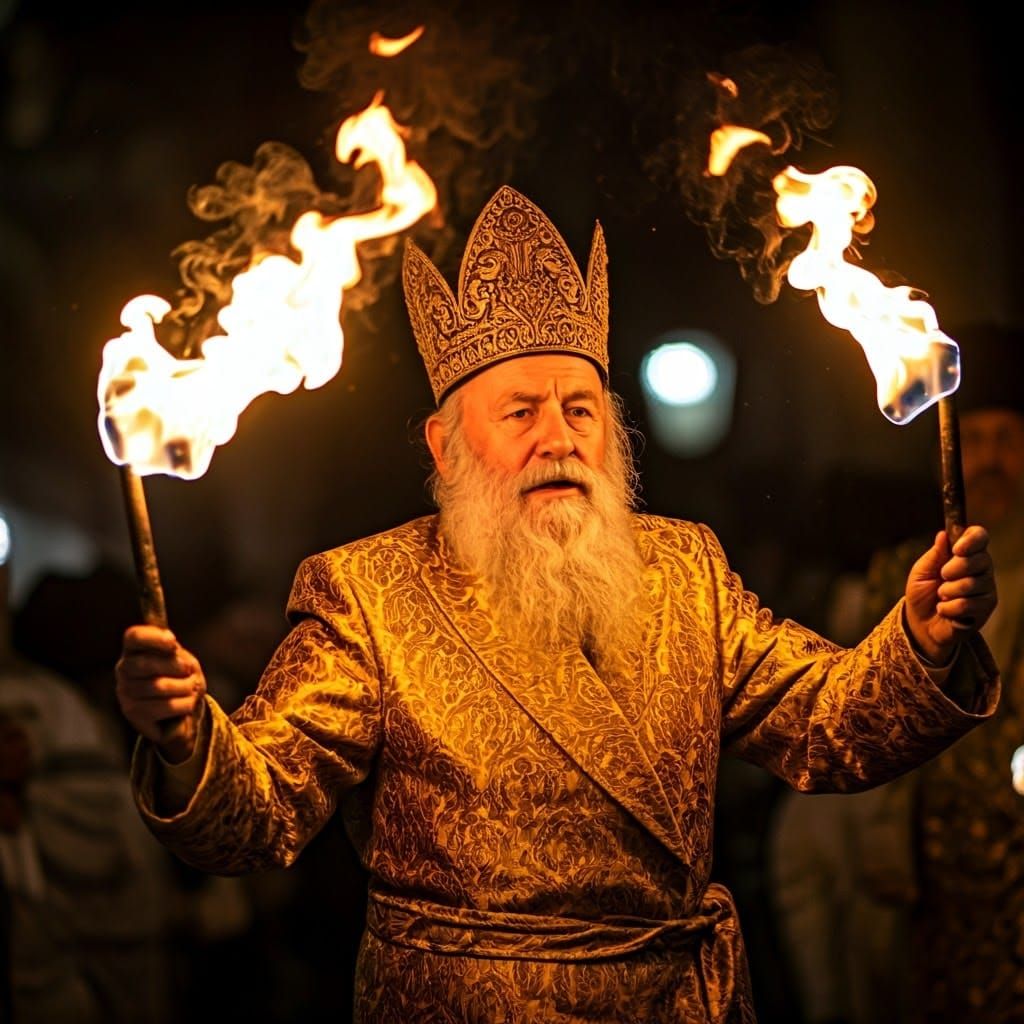Hasidic Jew Dances with Fire in Vivid Style