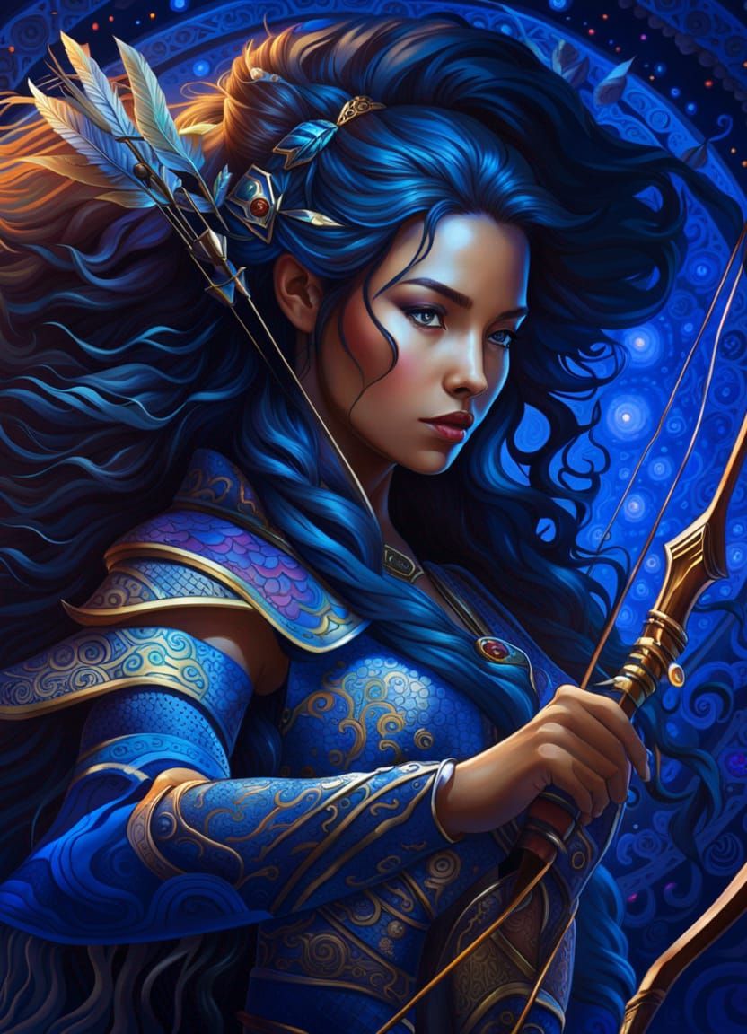 Sagittarius Archer Woman in Psychedelic Digital Art
