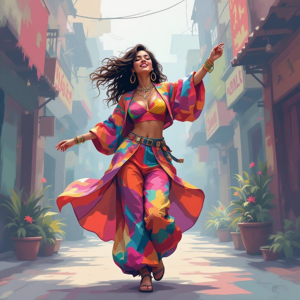 Dancing Woman in Surreal Abstract Environment