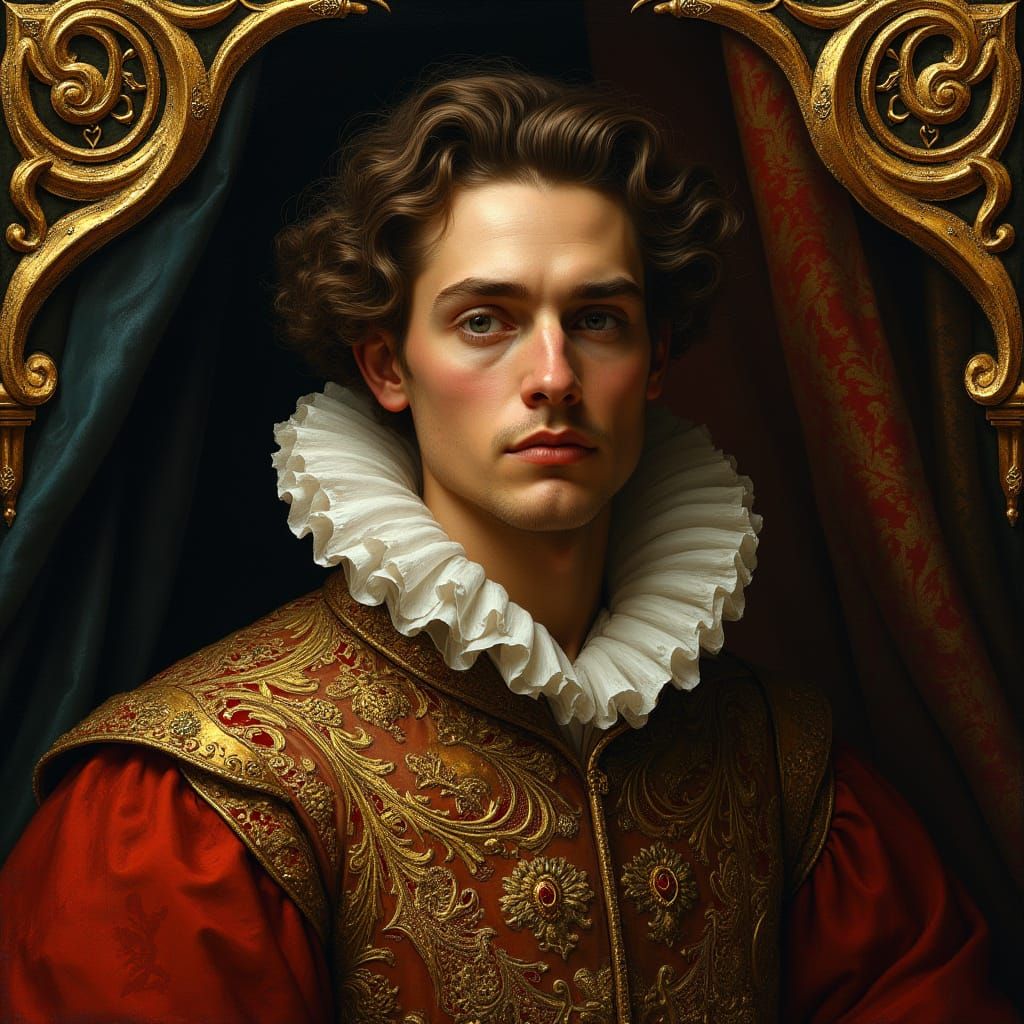 Renaissance Nobleman with Futuristic, Cosmic Gaze