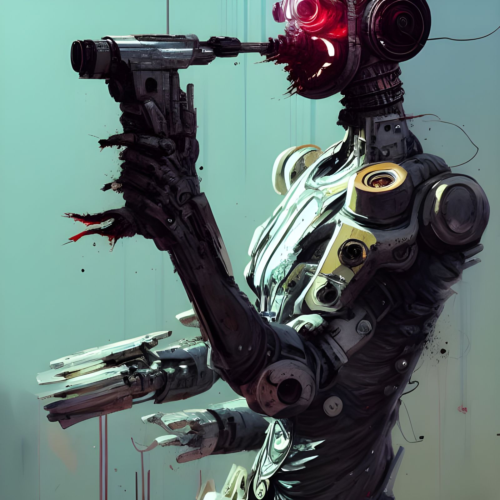 Terrifying Cyborg Gunslinger in Horror Style