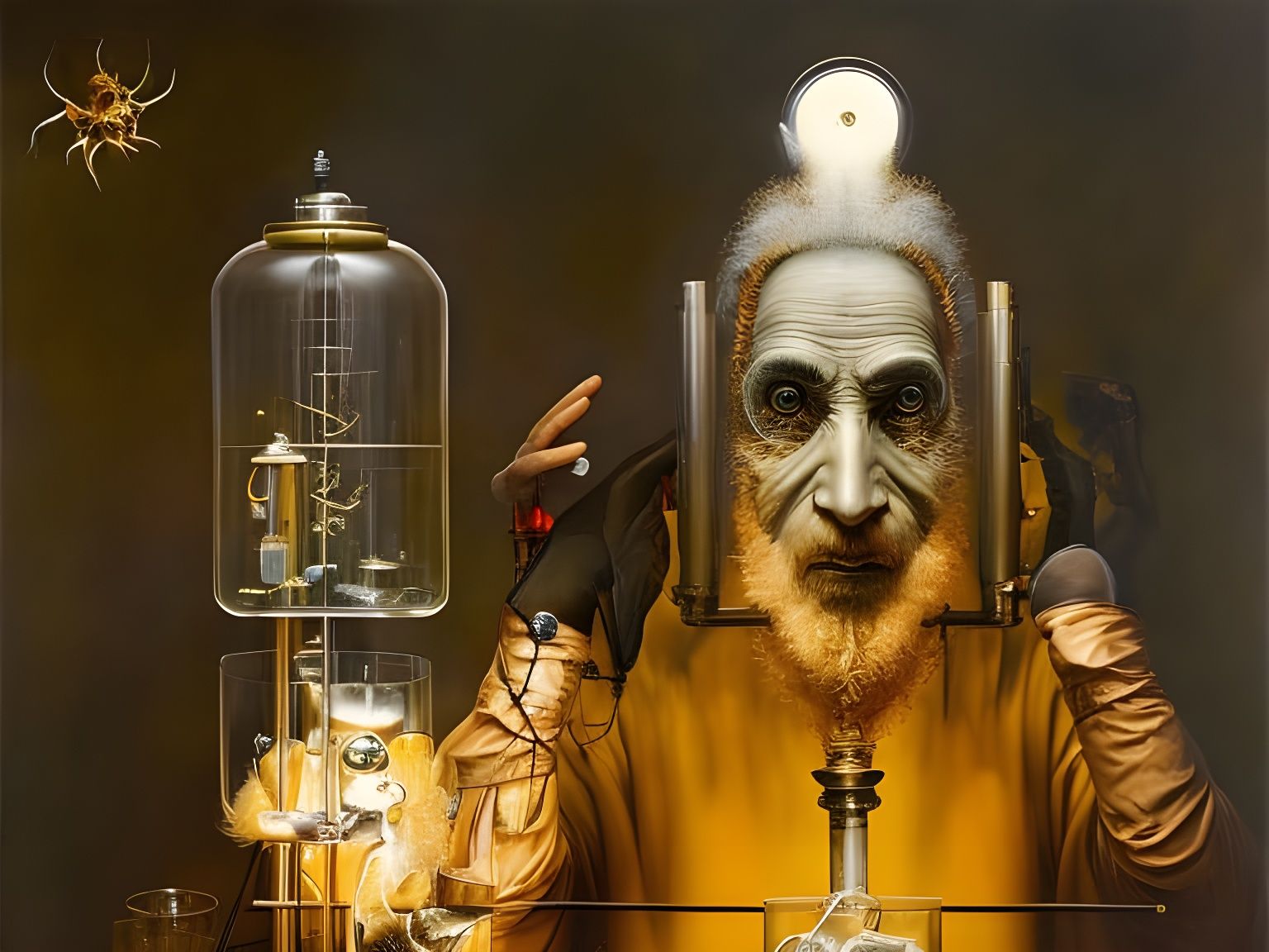 The day Dr. K. first put his own head in the device.