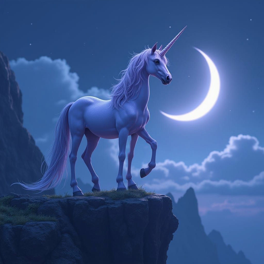 Whimsical Unicorn Under Crescent Moonlight