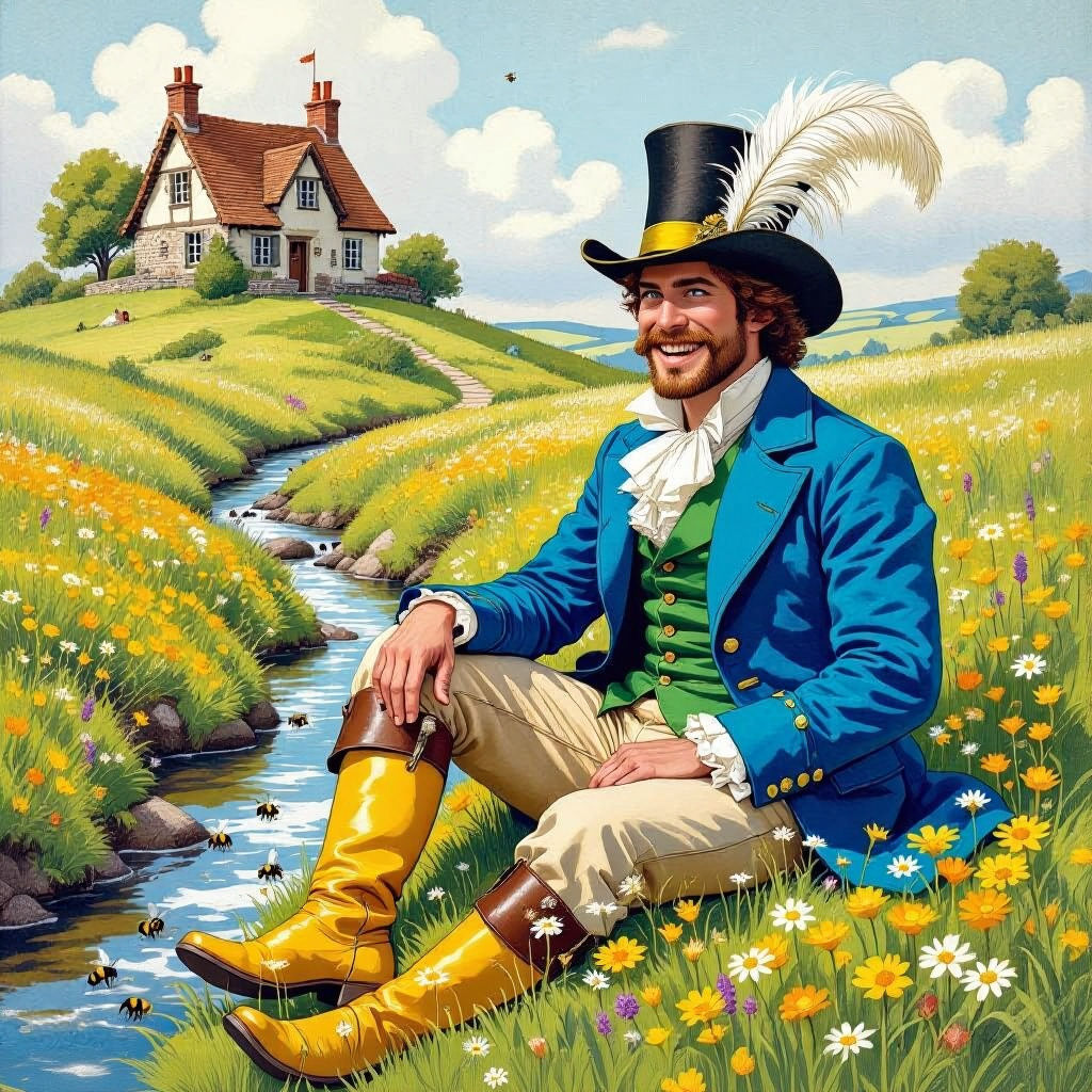 Merry Fellow in Bright Clothes by Stream