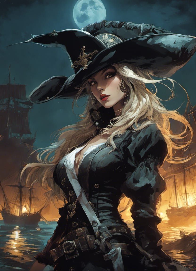 Pirate Witch with Eye Patch in Digital Painting