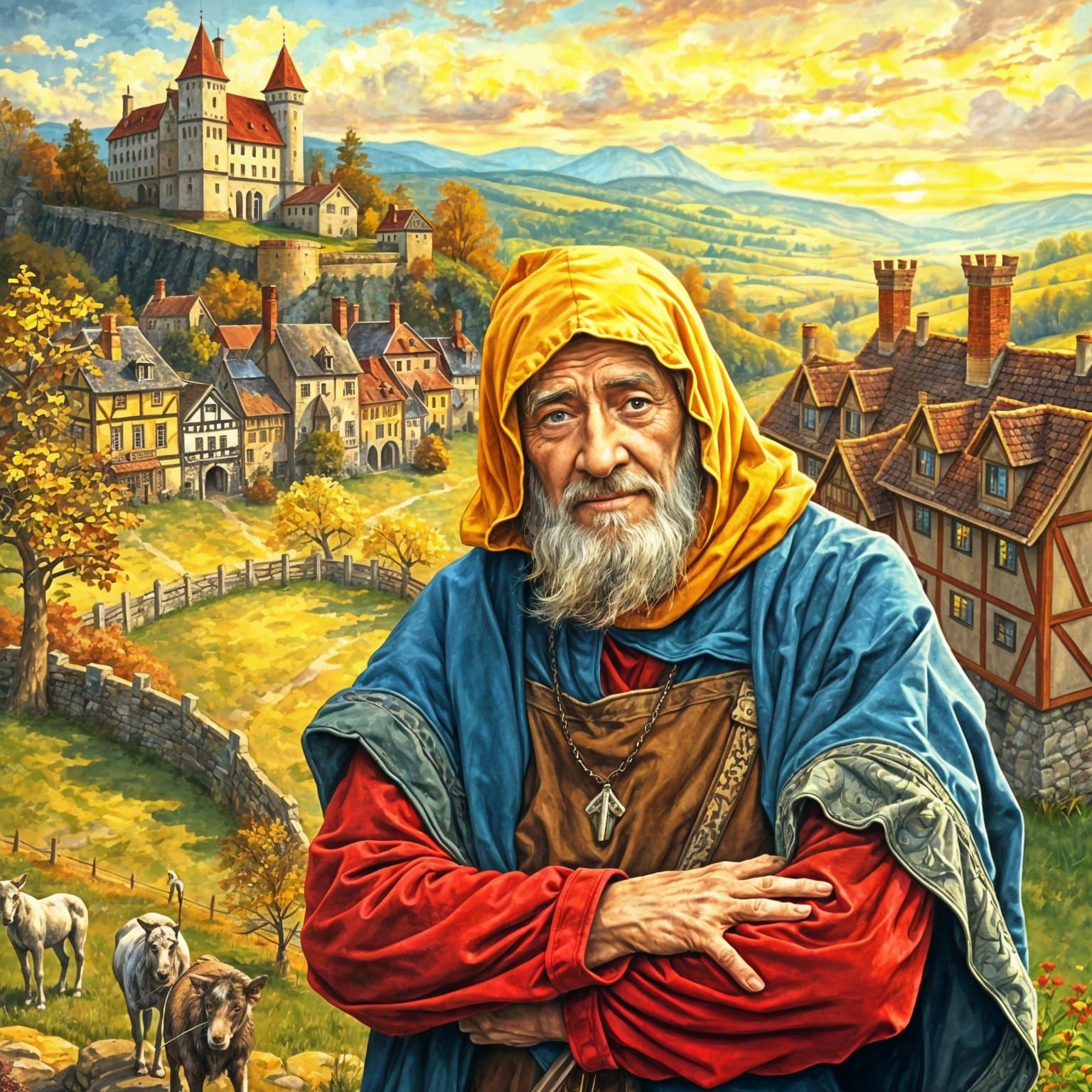 Medieval Village Life in Warm, Golden Light