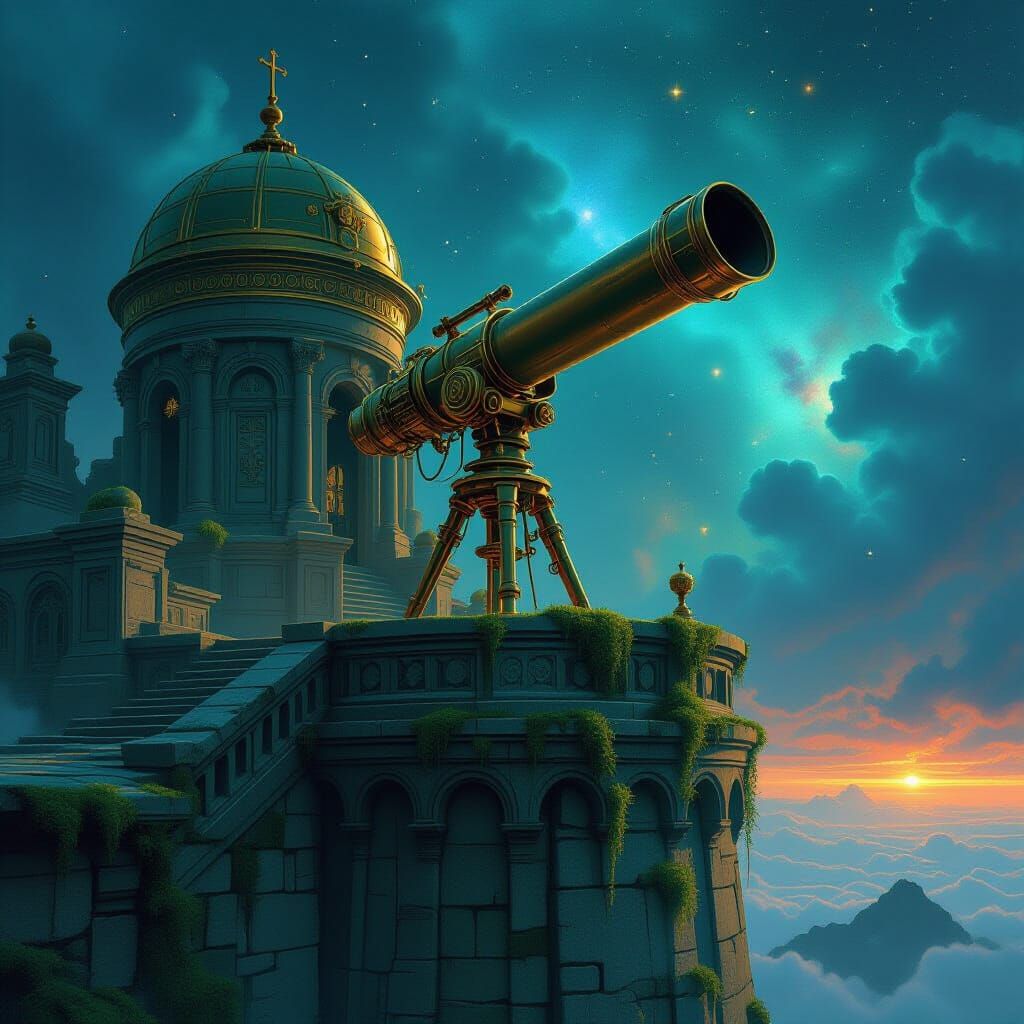 Ancient Observatory Overlooking Nebula Sky