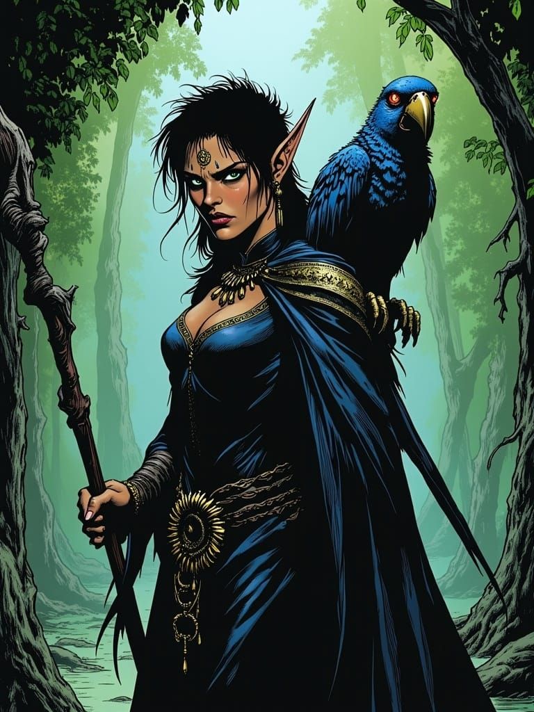 Elven Witch Portrait with Bluebird Cloak