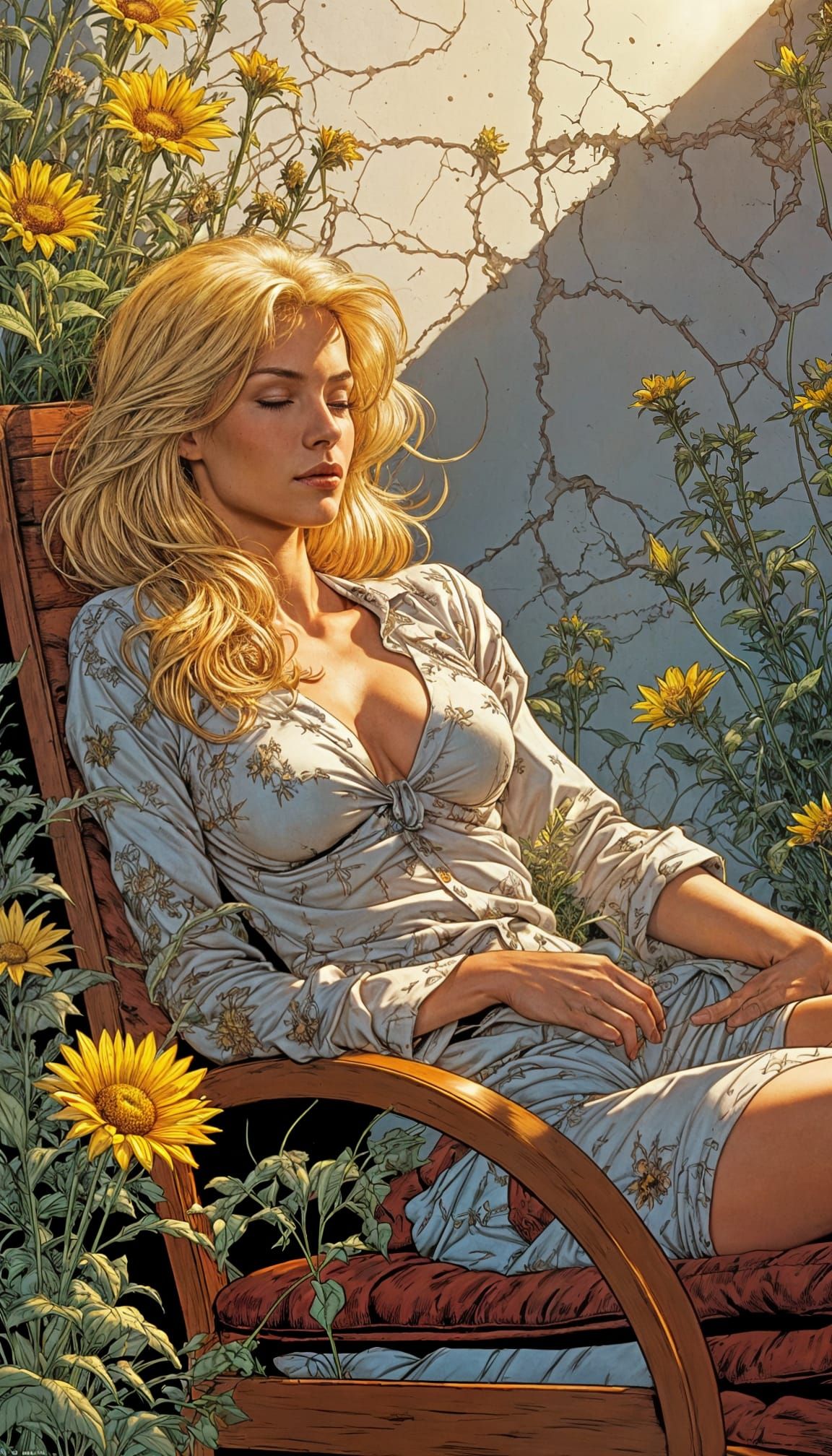 Woman Asleep in Rural France: Comic Book Style