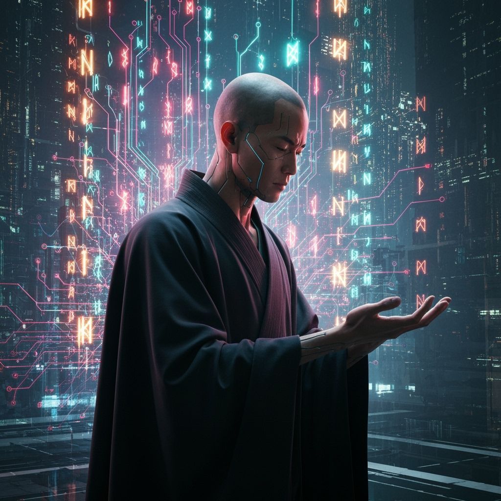 Cyber-Monk Meditating in a Futuristic Circuit Network