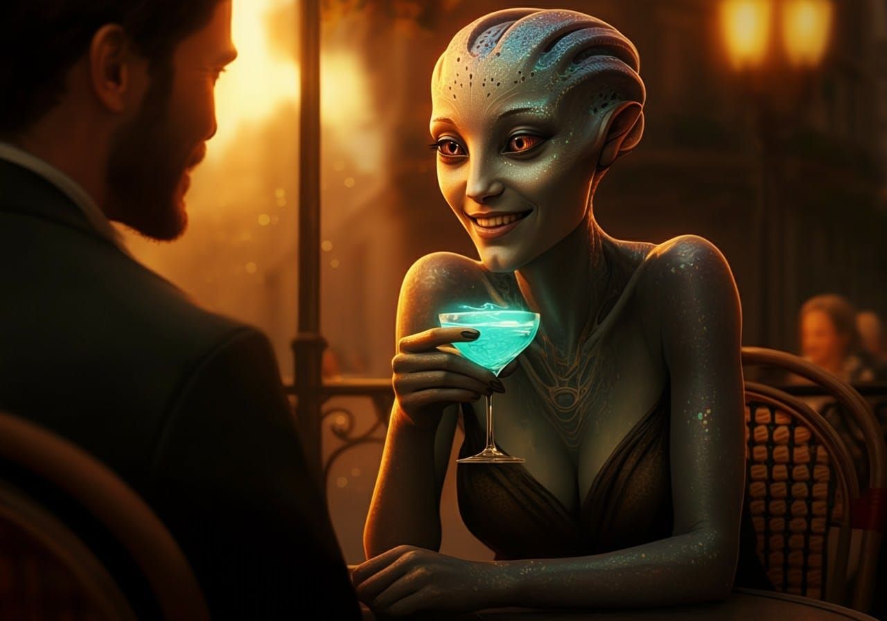 Alien First Date in Paris, Digital Art