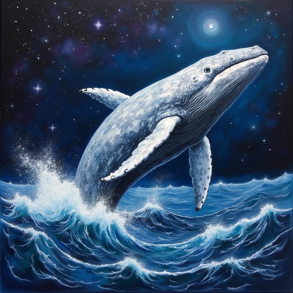 Majestic Whale in Turbulent Ocean, Grey and White Patterns, ...