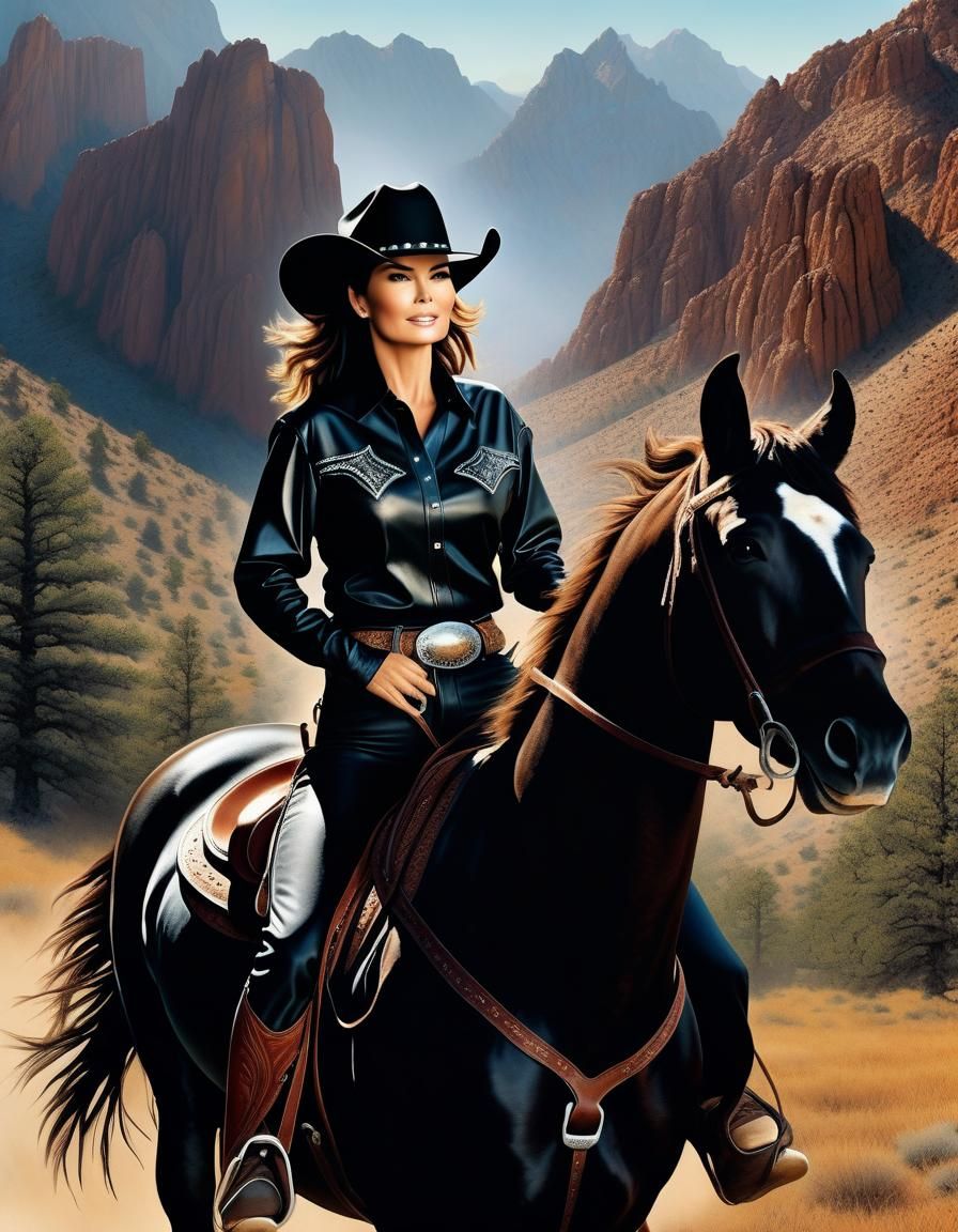 Shania Twain Rides Through Mountains: Oil Painting