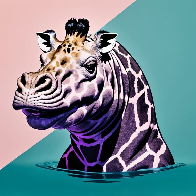 Surreal Giraffe Hippo Hybrid in Light Pink and Blue