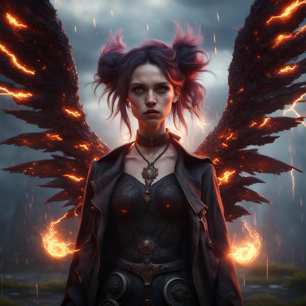 Gothic Girl Hit by Lightning, Fantasy Concept Art