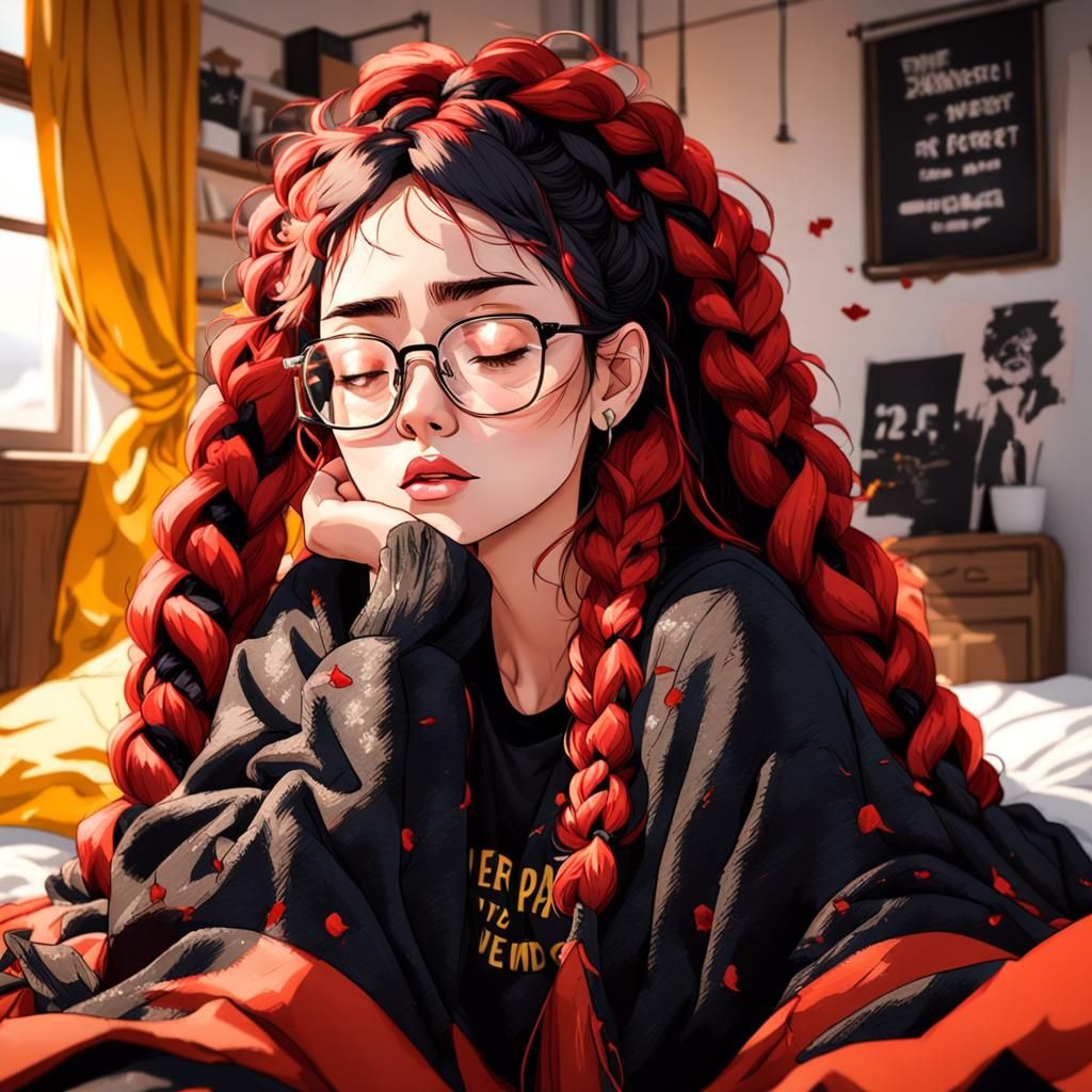 Girl with Braids in Expressionist Impasto Oil Painting