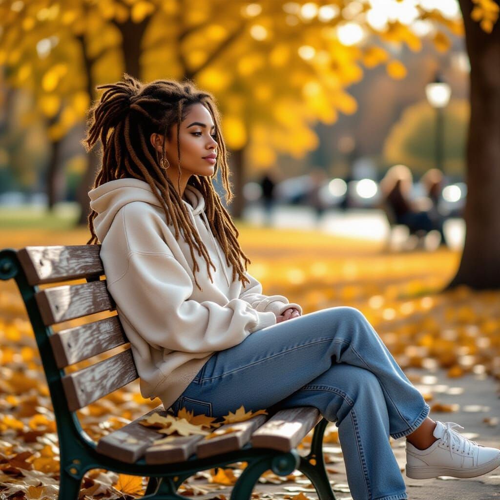 Street Portrait: Woman with Dreadlocks on Park Bench