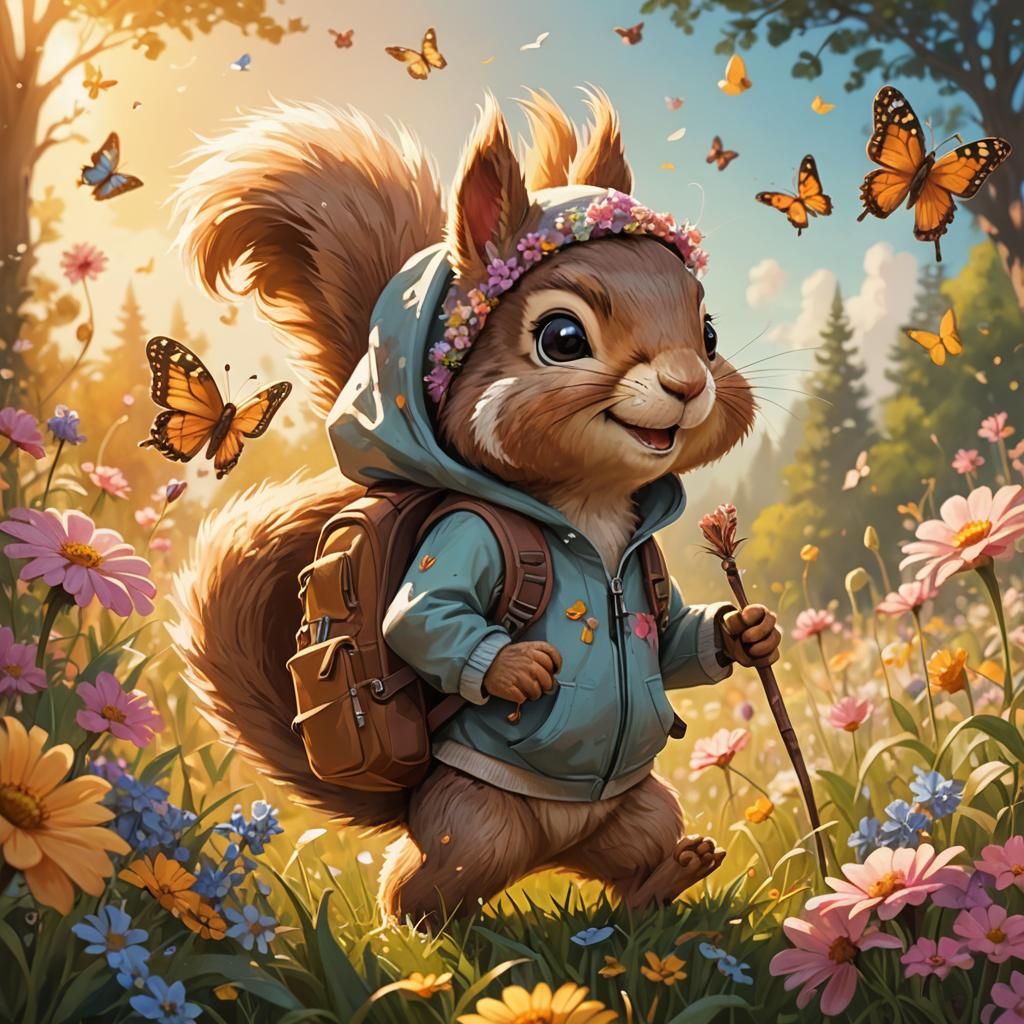 Squirrel's Whimsical Walk: A Pixar-Inspired Concept Art