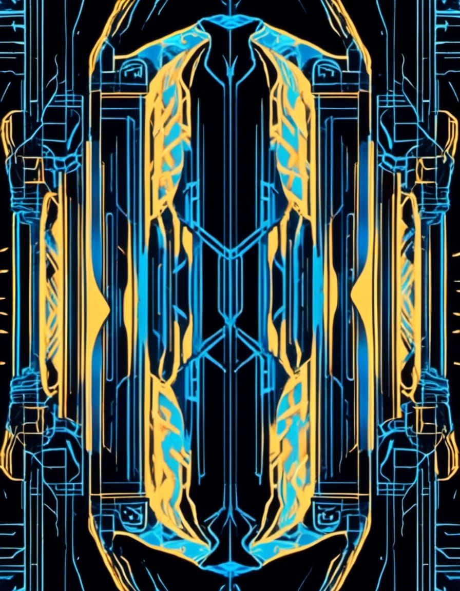 Back of a Tarot card, TRON themed, black and blue glowing. 8K resolution <lora:Trio:1.0>