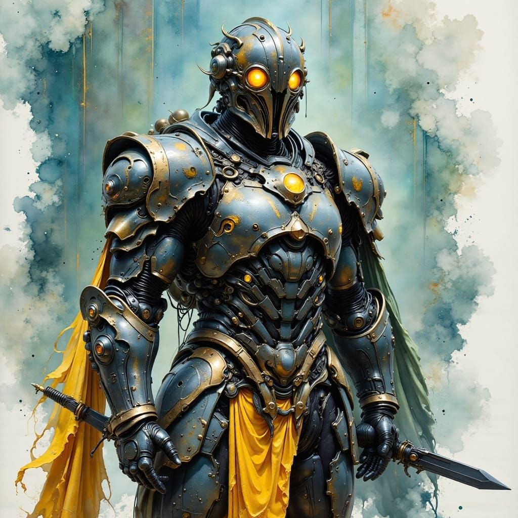 Armored Knight with Mechanical Armor and Dual Swords