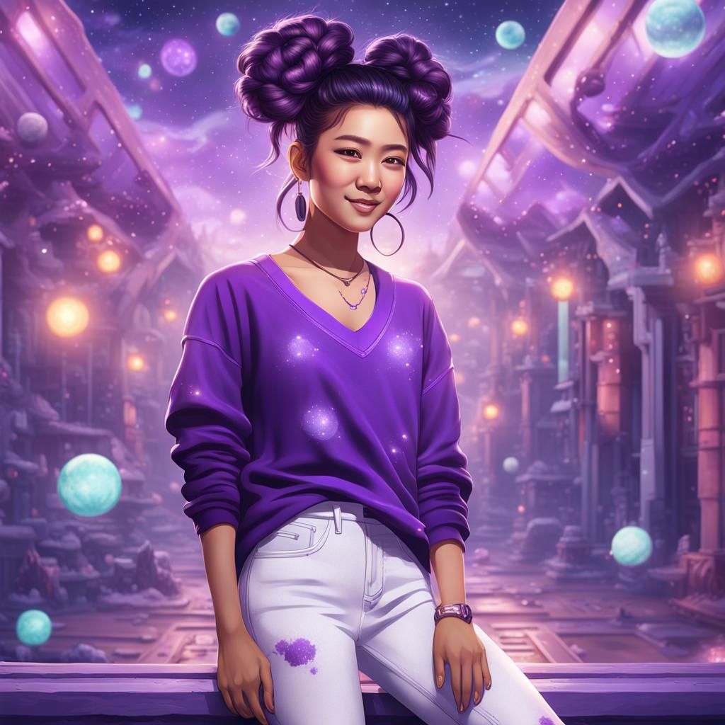 Teenage Girl in Y2K Galaxy Fashion: Digital Art