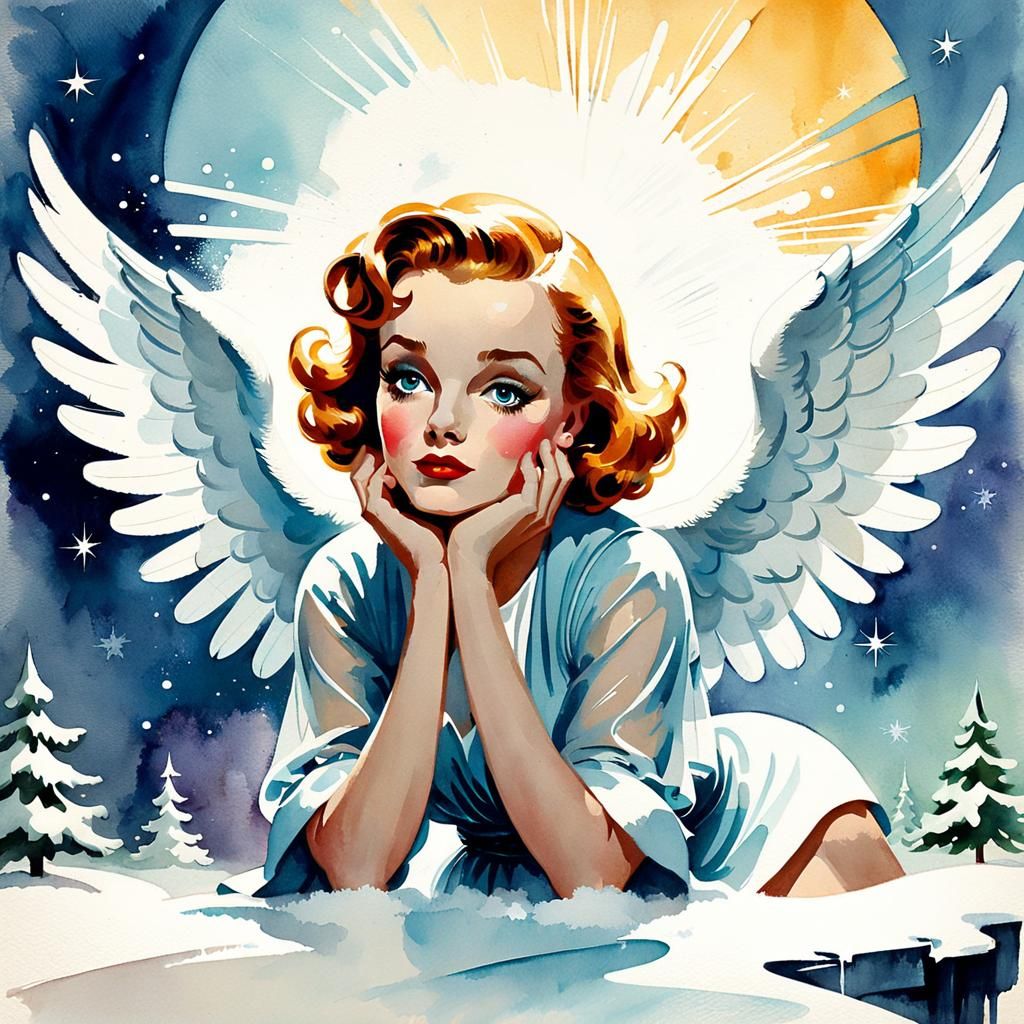 Whimsical Christmas Angel in Retro Pop Art Style
