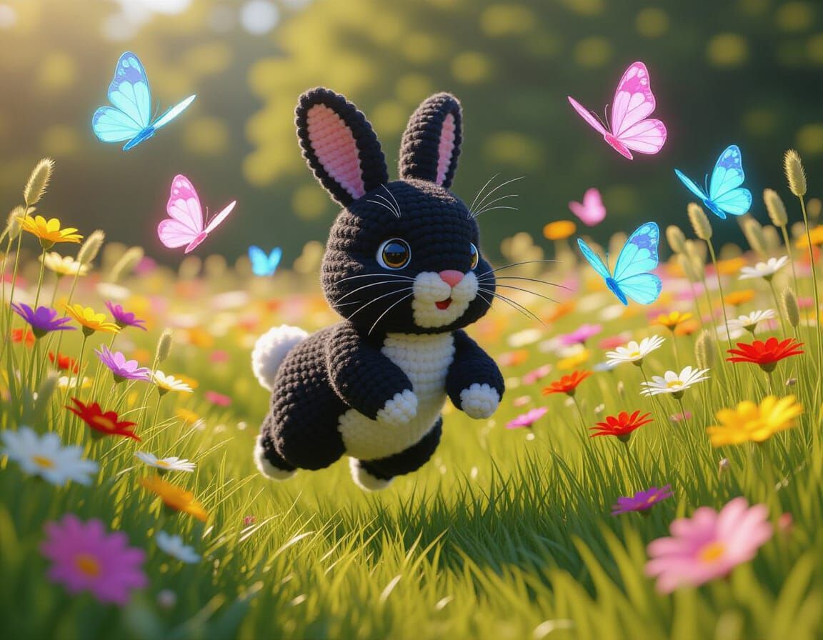 Hyperrealistic Amigurumi Rabbit in Anime Style