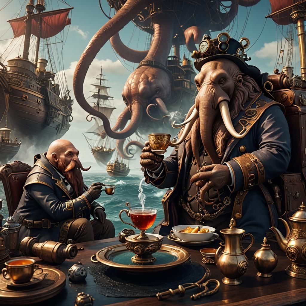 Steampunk Kraken and Walrus Tea Party